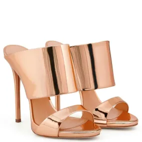 Rose Gold Shiny High Heeled Luxury Open Toe Sandals