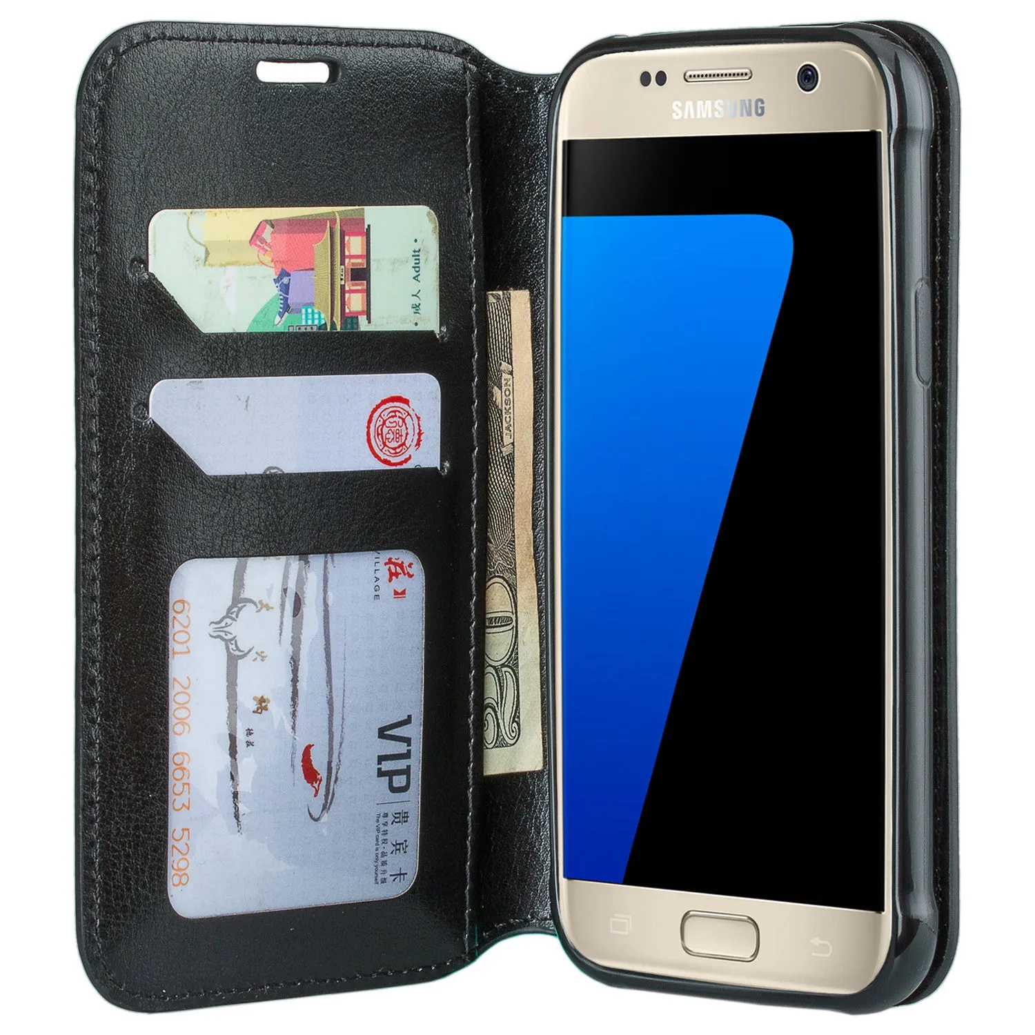 Samsung Galaxy S7 Active Case, Magnetic Fold[Kickstand] Pu Leather Wallet Case with ID & Credit Card Slots for Samsung Galaxy S7 Active - Black