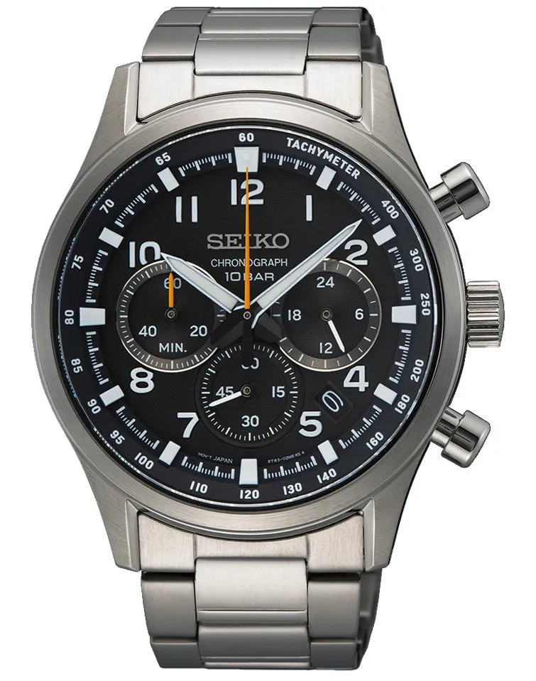 Seiko Sport Quartz Chronograph 10 Bar Black Dial Men's Watch SSB447P1