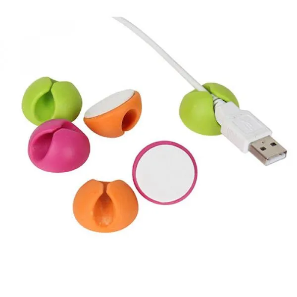 (Set of 6) Multipurpose Silicone Cable Drops / Clips / Holder / Clamp (Pink / Green / Orange)