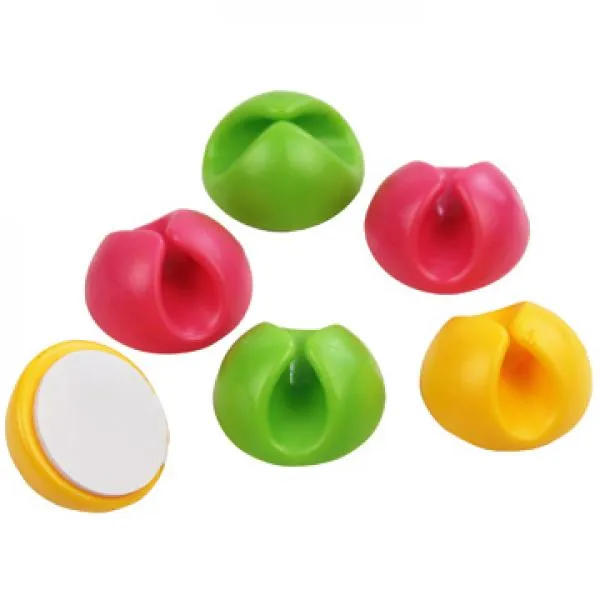 (Set of 6) Multipurpose Silicone Cable Drops / Clips / Holder / Clamp (Pink / Green / Orange)