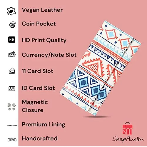 ShopMantra Wallet for Women's | Women's Wallet |Clutch | Vegan Leather | 11 Cards 1 ID Slot | 2 Notes and 1 Coin Compartment |Magnetic Closure | Multicolor.