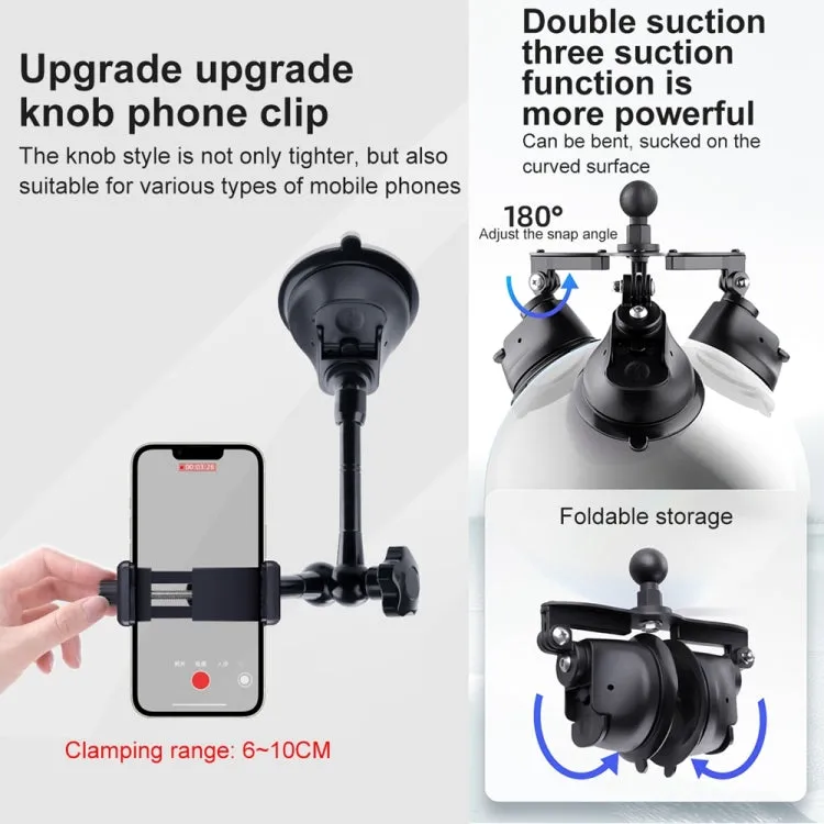 Single Suction Cup Articulating Friction Magic Arm Phone Clamp Mount (Black)