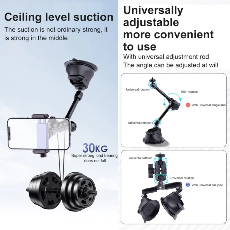 Single Suction Cup Articulating Friction Magic Arm Phone Clamp Mount (Black)