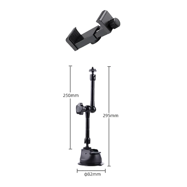 Single Suction Cup Articulating Friction Magic Arm Phone Clamp Mount (Black)