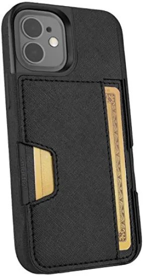 Smartish iPhone 12 Mini Wallet Case - Wallet Slayer Vol. 2 [Slim Protective Kickstand] Credit Card Holder (Silk) - Black Tie Affair