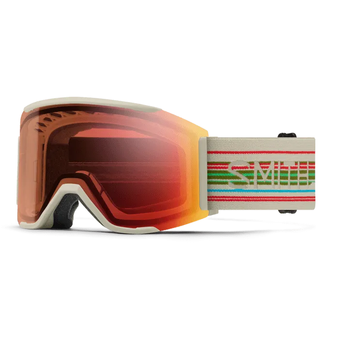 SMITH SQUAD MAG LOW BRIDGE FIT CHALK STRAIGHTLINE | PRO PHOTOCHROMIC RED MIRROR & STORM BLUE SENSOR MIRROR