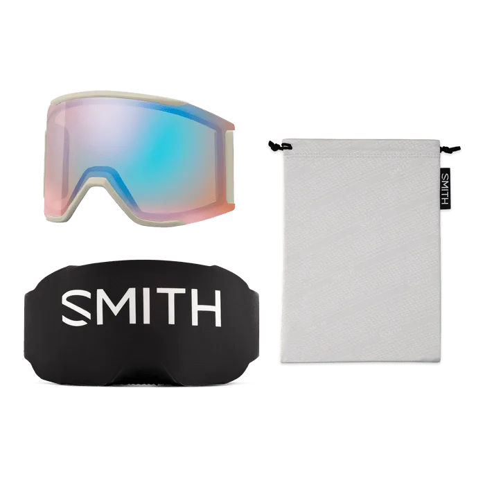 SMITH SQUAD MAG LOW BRIDGE FIT CHALK STRAIGHTLINE | PRO PHOTOCHROMIC RED MIRROR & STORM BLUE SENSOR MIRROR