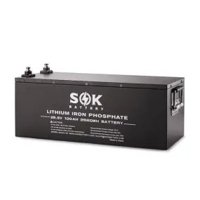 SOK Battery 24V 100Ah LiFePO4 Battery | 2,560wH / 2.56kWh Lithium Solar Battery