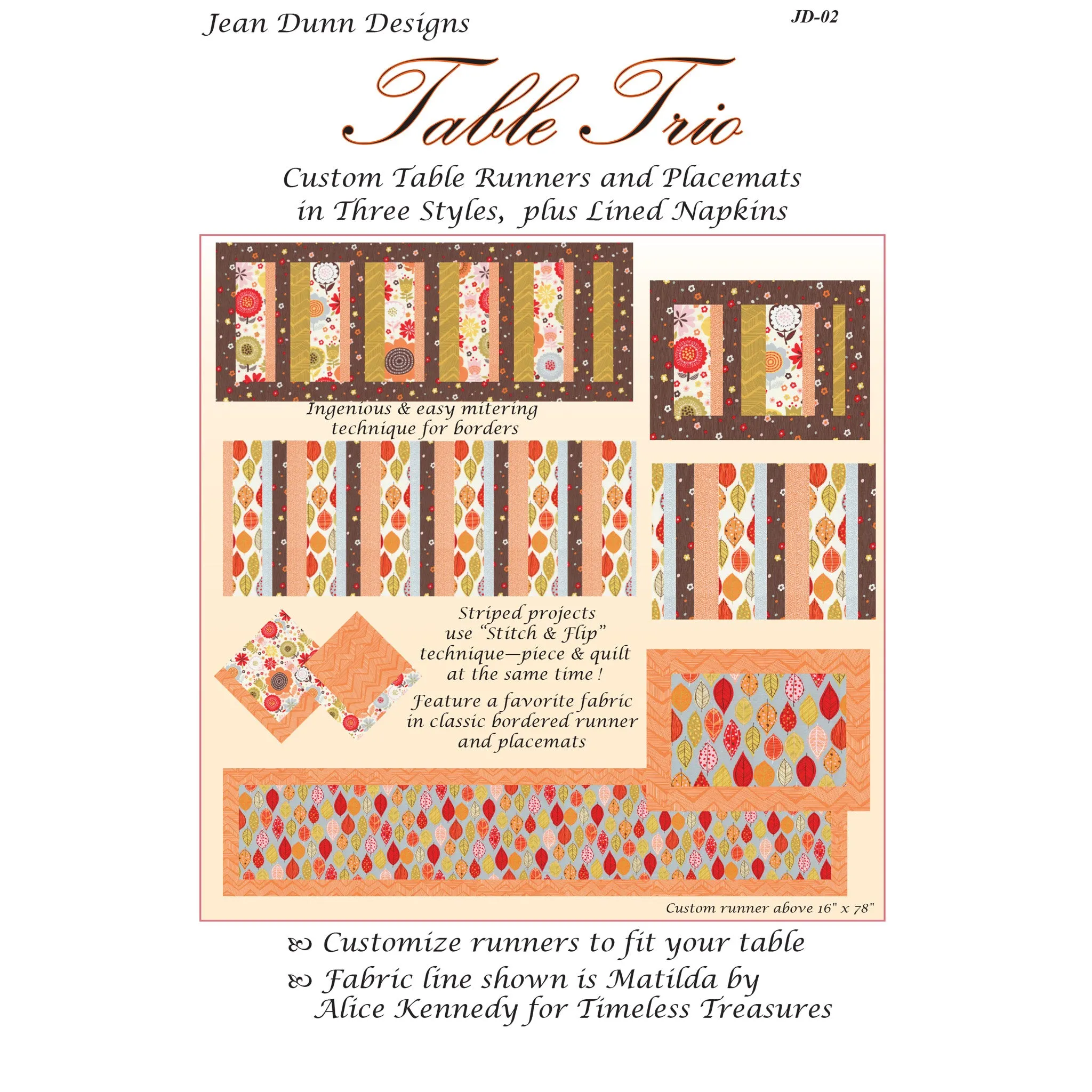 Table Trio Placemat, Napkin and Tablerunner Pattern JD-02 - Paper Pattern