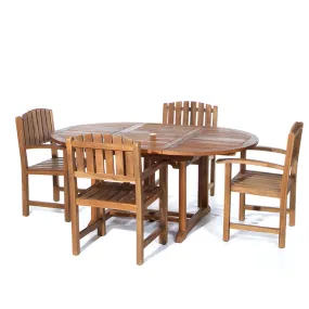 Teak 5-Piece Oval Butterfly Dining Set, Table Extends 48"/72", Seats 6-8 People, Includes Dining Chairs.