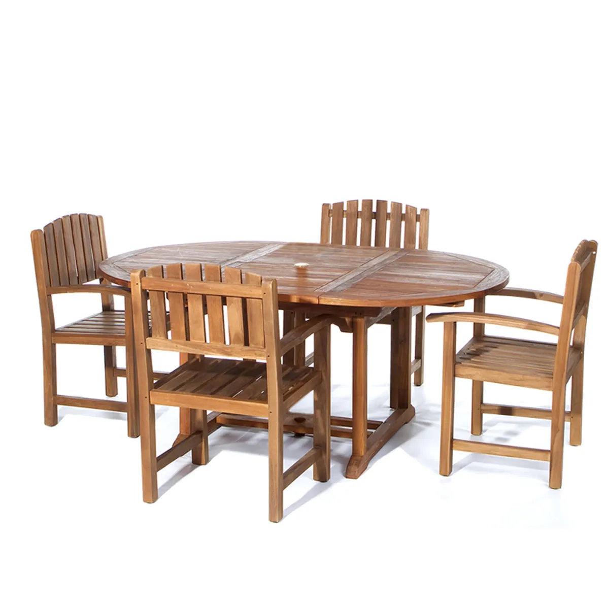 Teak 5-Piece Oval Butterfly Dining Set, Table Extends 48"/72", Seats 6-8 People, Includes Dining Chairs.