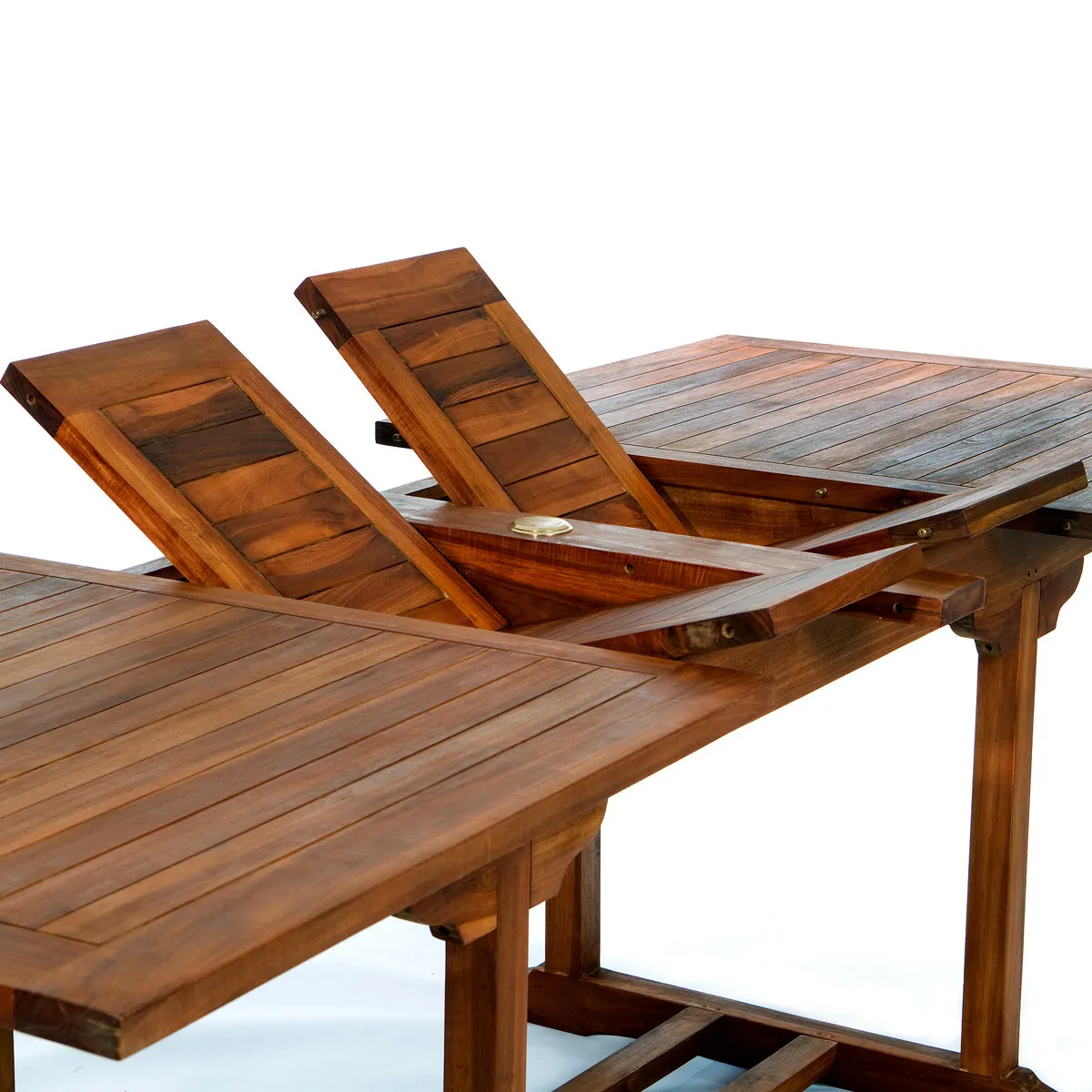 Teak 9-Piece Butterfly Dining Set, Table Extends 72", 83" & 95", Seats 8/10 People, Includes Folding Chairs.