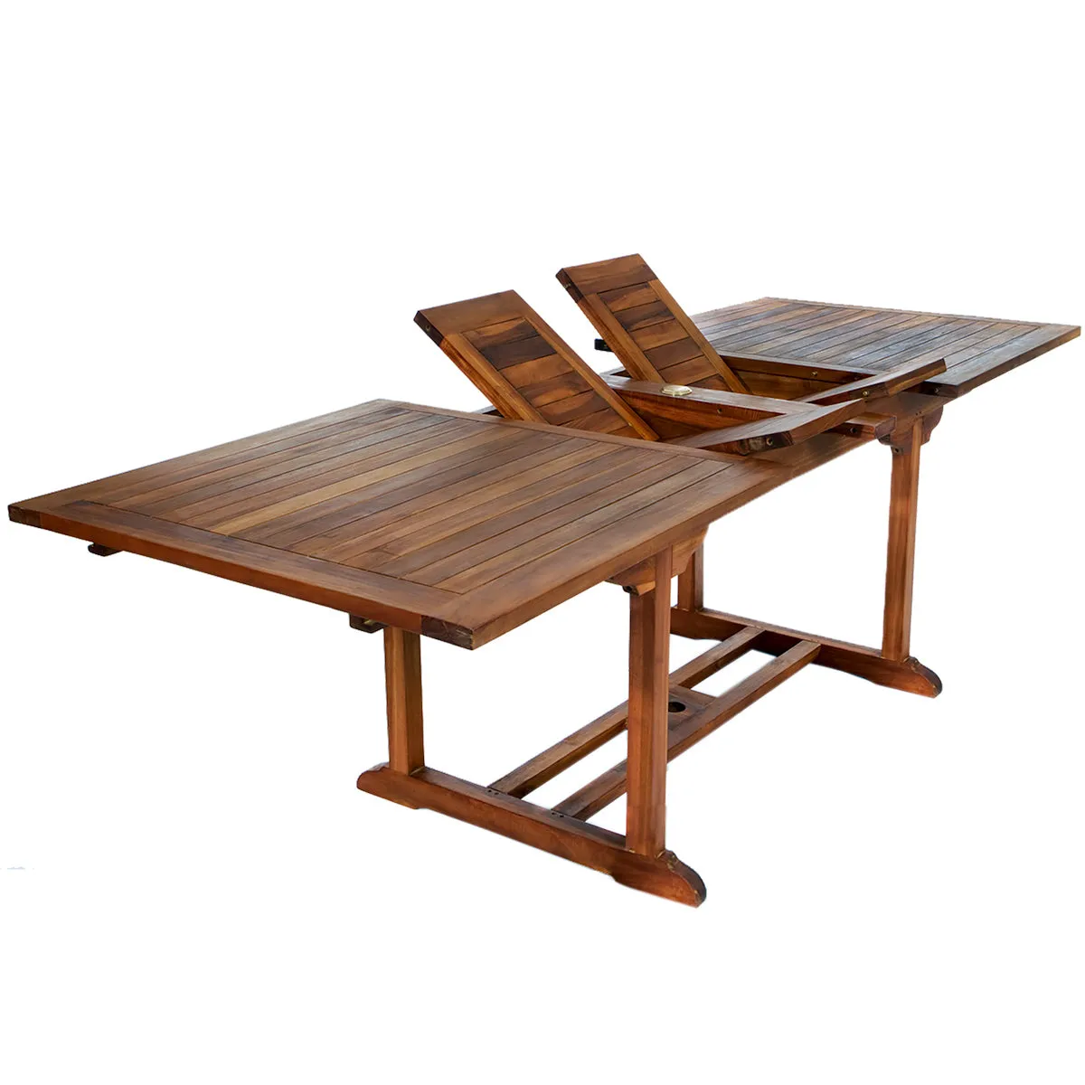 Teak 9-Piece Butterfly Dining Set, Table Extends 72", 83" & 95", Seats 8/10 People, Includes Folding Chairs.