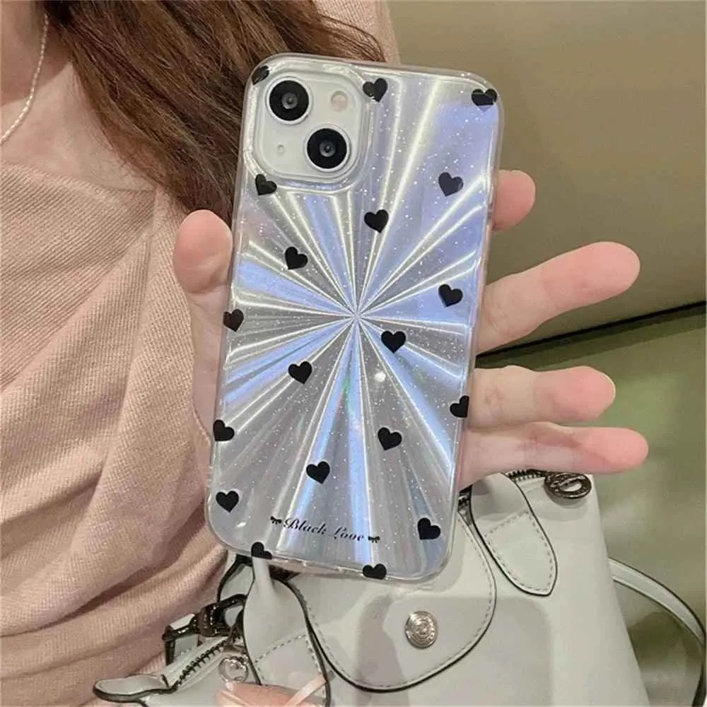 TSP4 Cute Phone Case For iPhone 15, 14, 13, 12 Pro Max, 11 - Laser Heart and Polka Dot Pattern and Bowknot Pendant