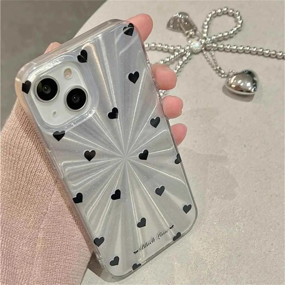 TSP4 Cute Phone Case For iPhone 15, 14, 13, 12 Pro Max, 11 - Laser Heart and Polka Dot Pattern and Bowknot Pendant