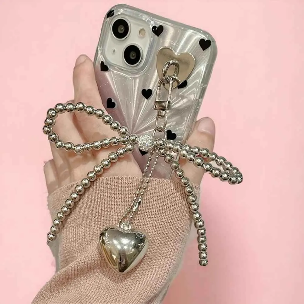 TSP4 Cute Phone Case For iPhone 15, 14, 13, 12 Pro Max, 11 - Laser Heart and Polka Dot Pattern and Bowknot Pendant