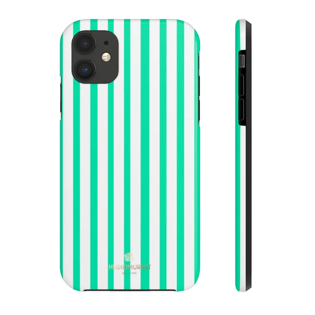 Turquoise Blue Striped iPhone Case, Designer Case Mate Tough Samsung Galaxy Phone Cases