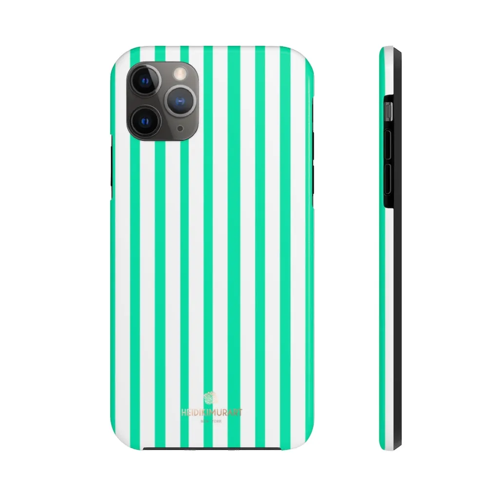 Turquoise Blue Striped iPhone Case, Designer Case Mate Tough Samsung Galaxy Phone Cases