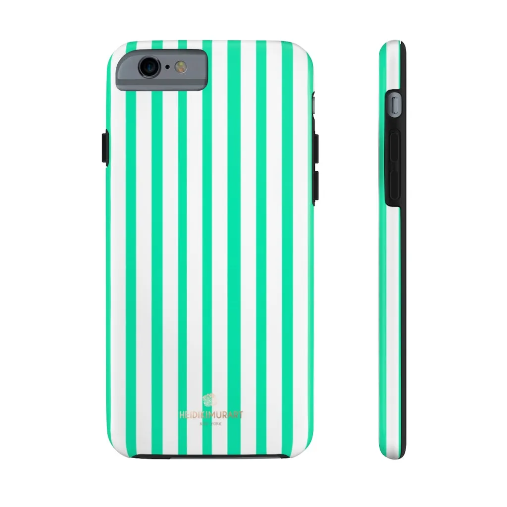 Turquoise Blue Striped iPhone Case, Designer Case Mate Tough Samsung Galaxy Phone Cases