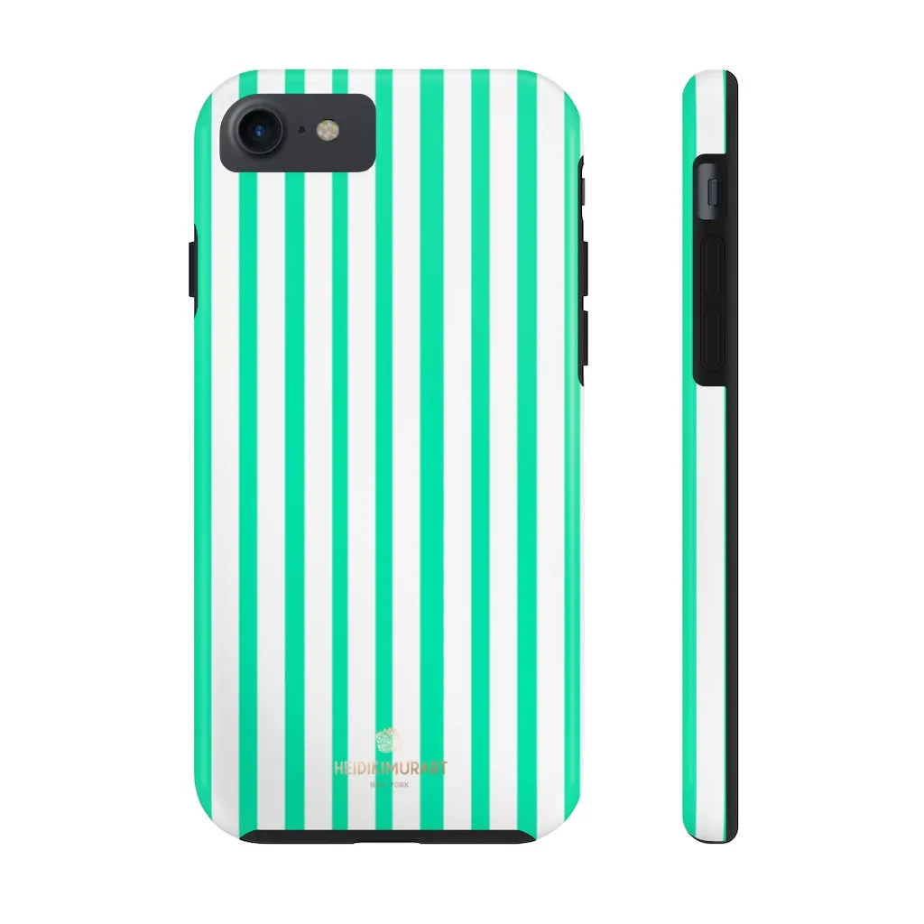 Turquoise Blue Striped iPhone Case, Designer Case Mate Tough Samsung Galaxy Phone Cases