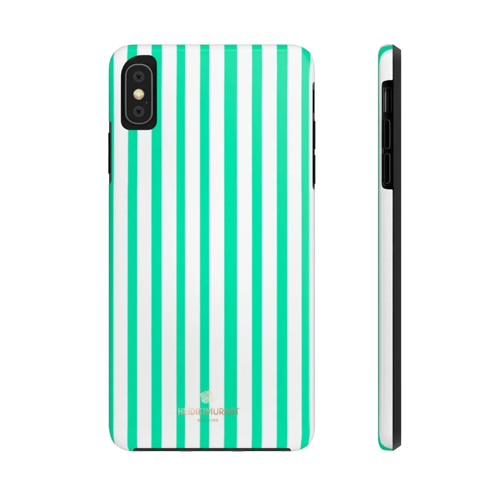 Turquoise Blue Striped iPhone Case, Designer Case Mate Tough Samsung Galaxy Phone Cases