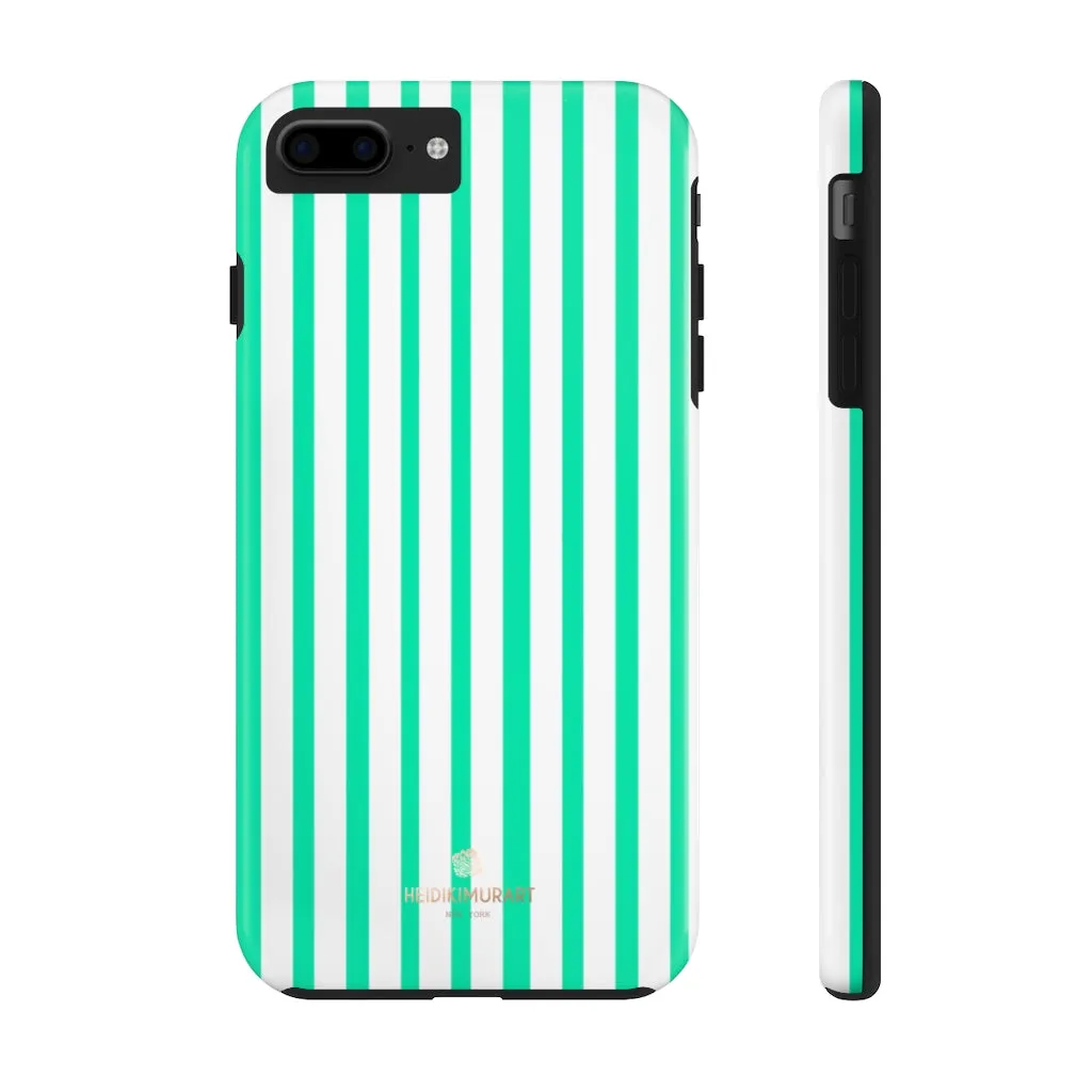 Turquoise Blue Striped iPhone Case, Designer Case Mate Tough Samsung Galaxy Phone Cases