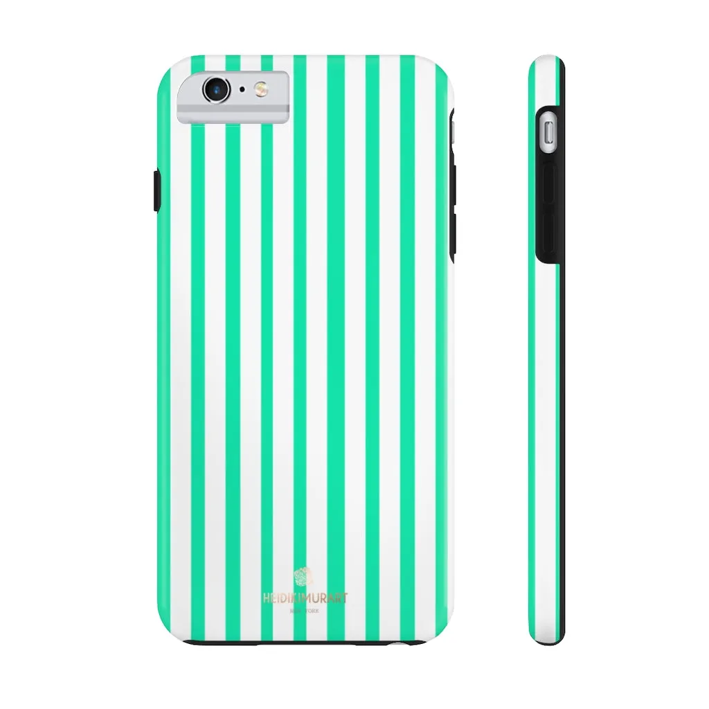 Turquoise Blue Striped iPhone Case, Designer Case Mate Tough Samsung Galaxy Phone Cases