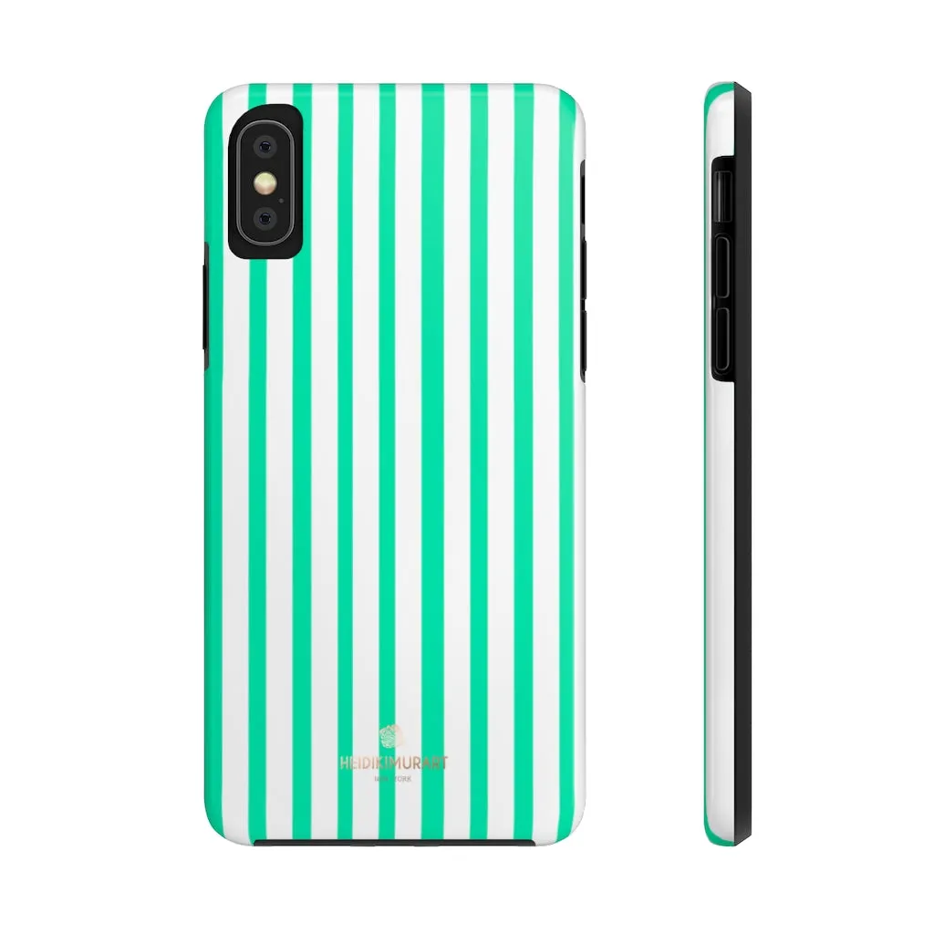 Turquoise Blue Striped iPhone Case, Designer Case Mate Tough Samsung Galaxy Phone Cases