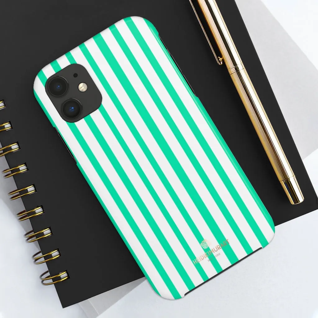 Turquoise Blue Striped iPhone Case, Designer Case Mate Tough Samsung Galaxy Phone Cases