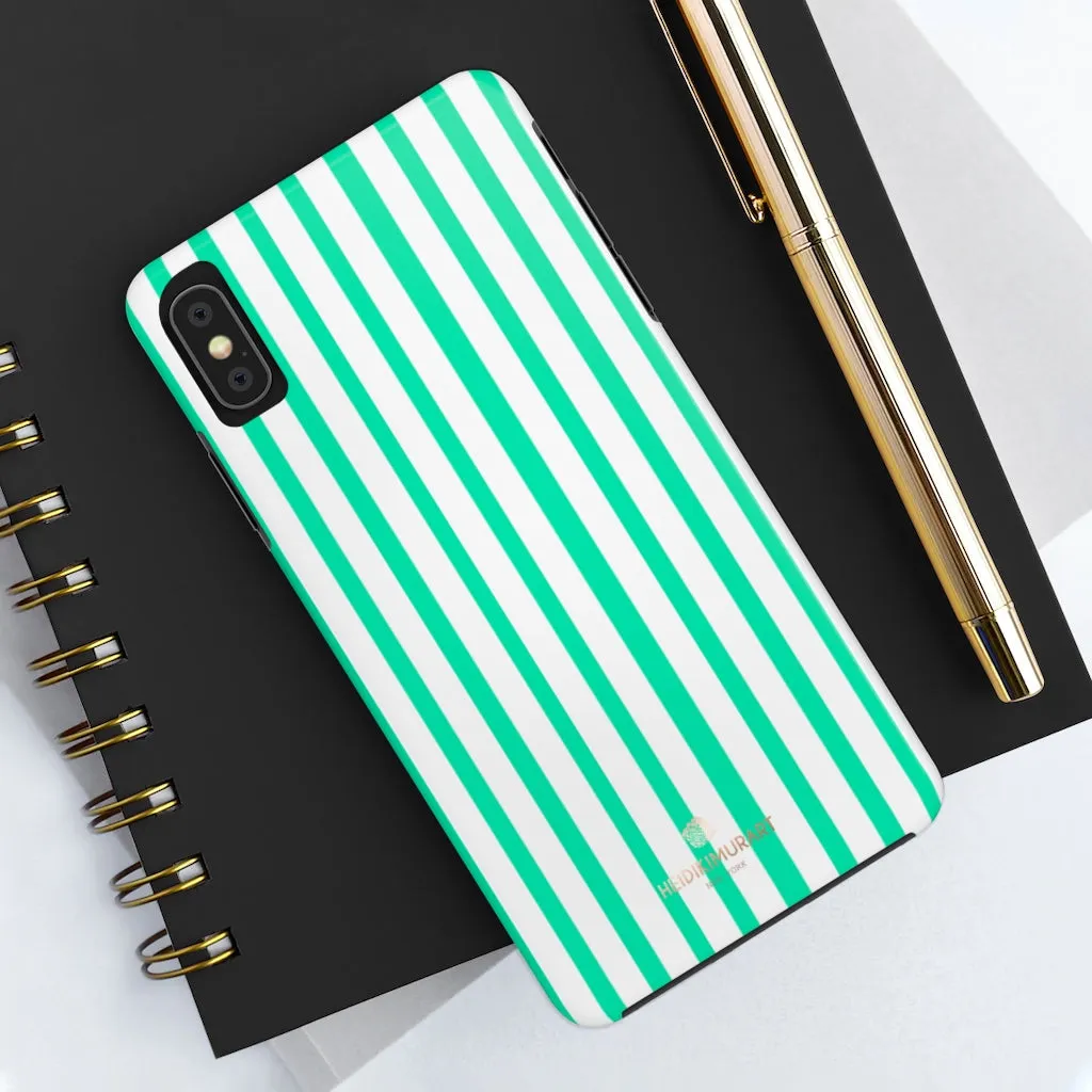 Turquoise Blue Striped iPhone Case, Designer Case Mate Tough Samsung Galaxy Phone Cases