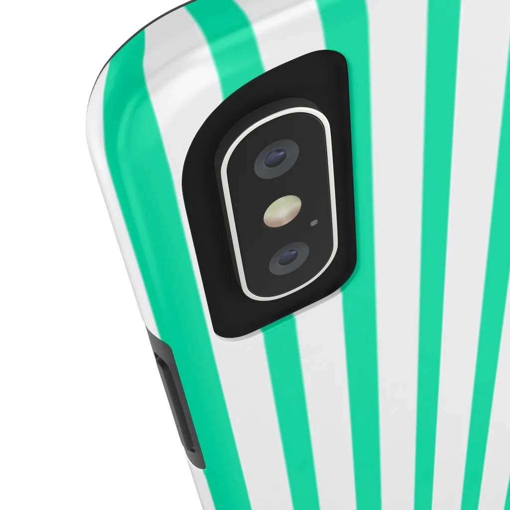 Turquoise Blue Striped iPhone Case, Designer Case Mate Tough Samsung Galaxy Phone Cases