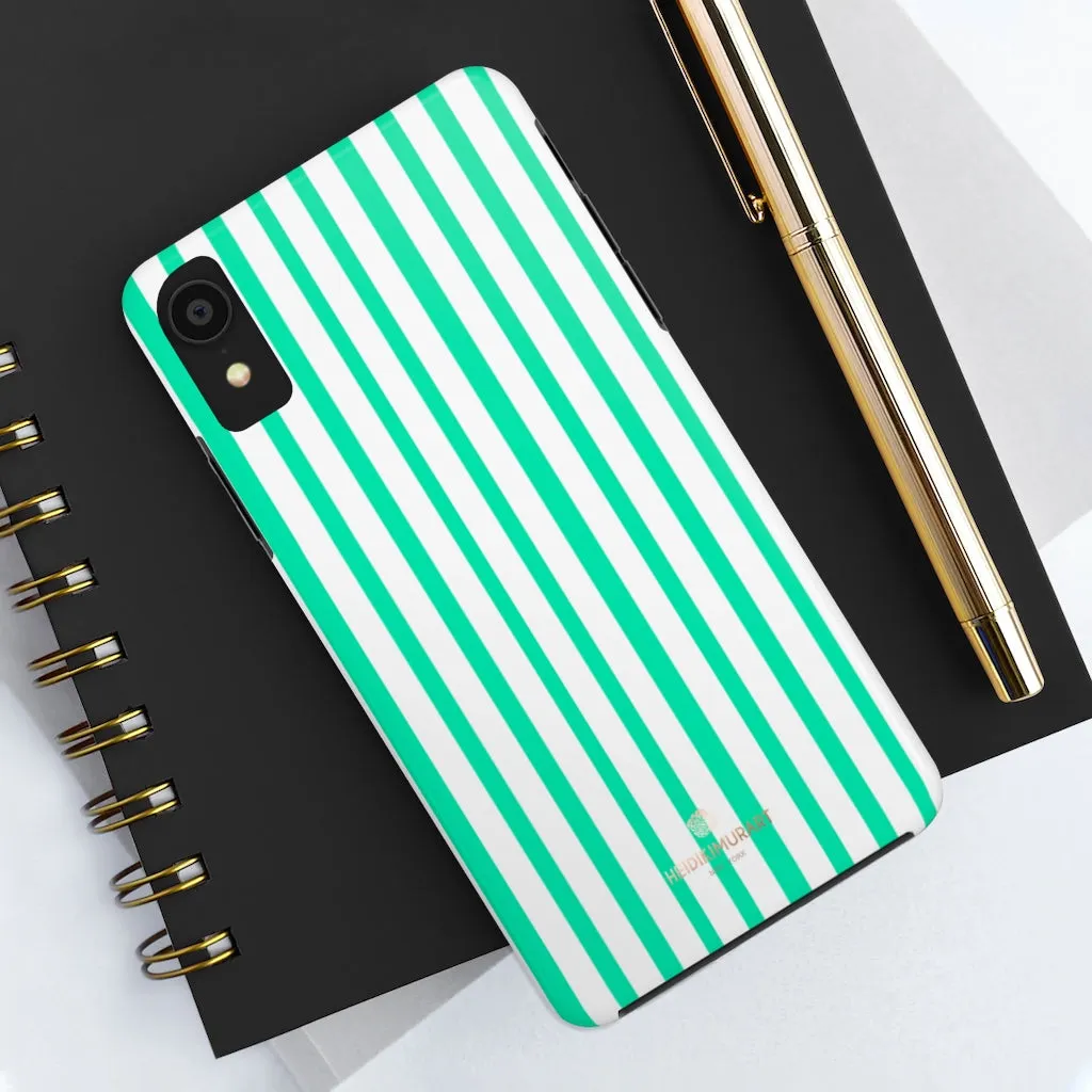 Turquoise Blue Striped iPhone Case, Designer Case Mate Tough Samsung Galaxy Phone Cases