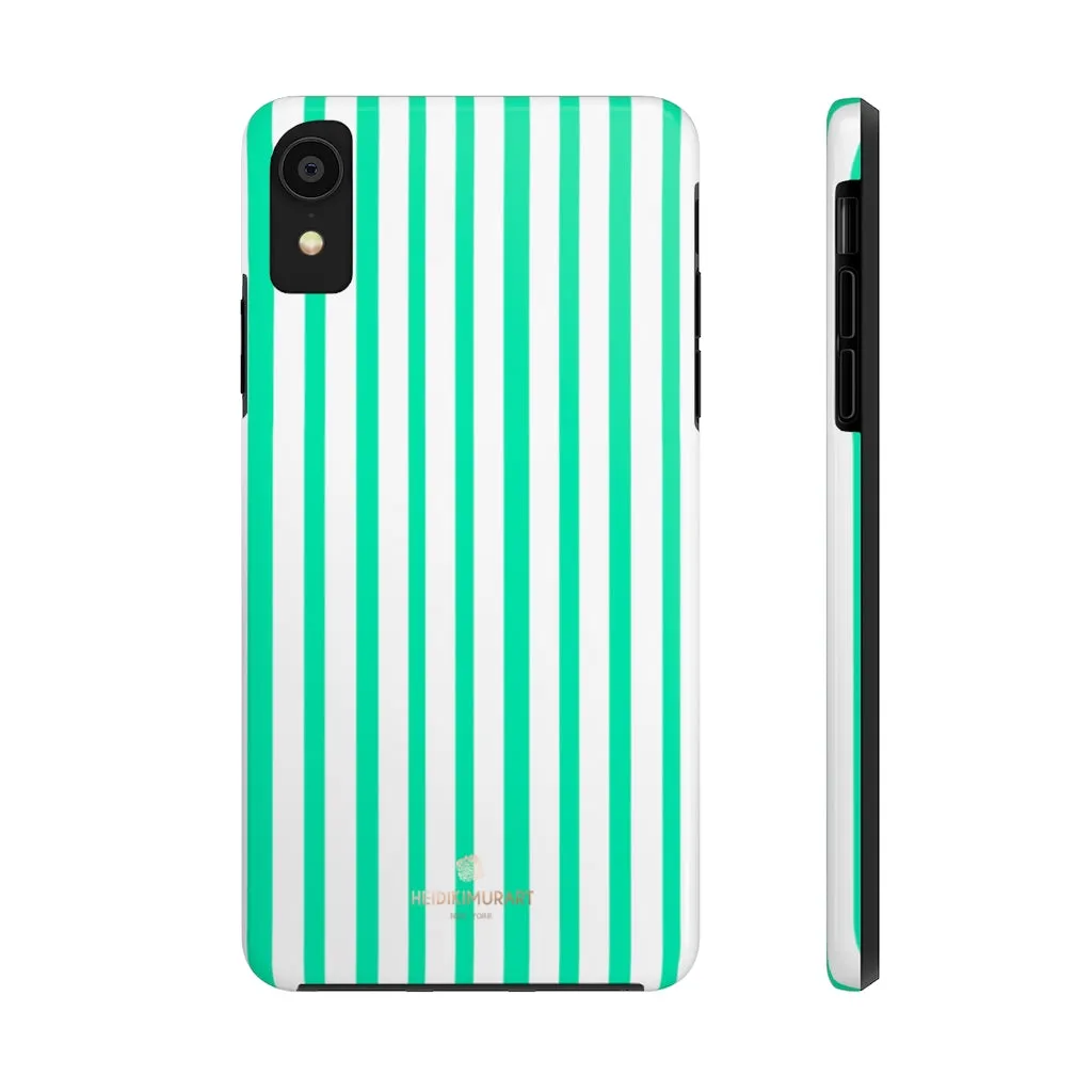 Turquoise Blue Striped iPhone Case, Designer Case Mate Tough Samsung Galaxy Phone Cases