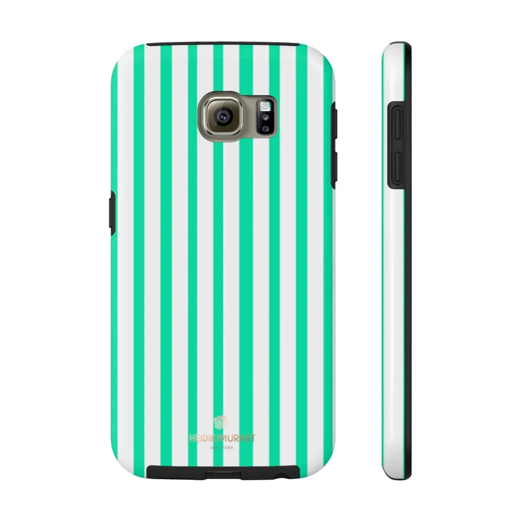 Turquoise Blue Striped iPhone Case, Designer Case Mate Tough Samsung Galaxy Phone Cases