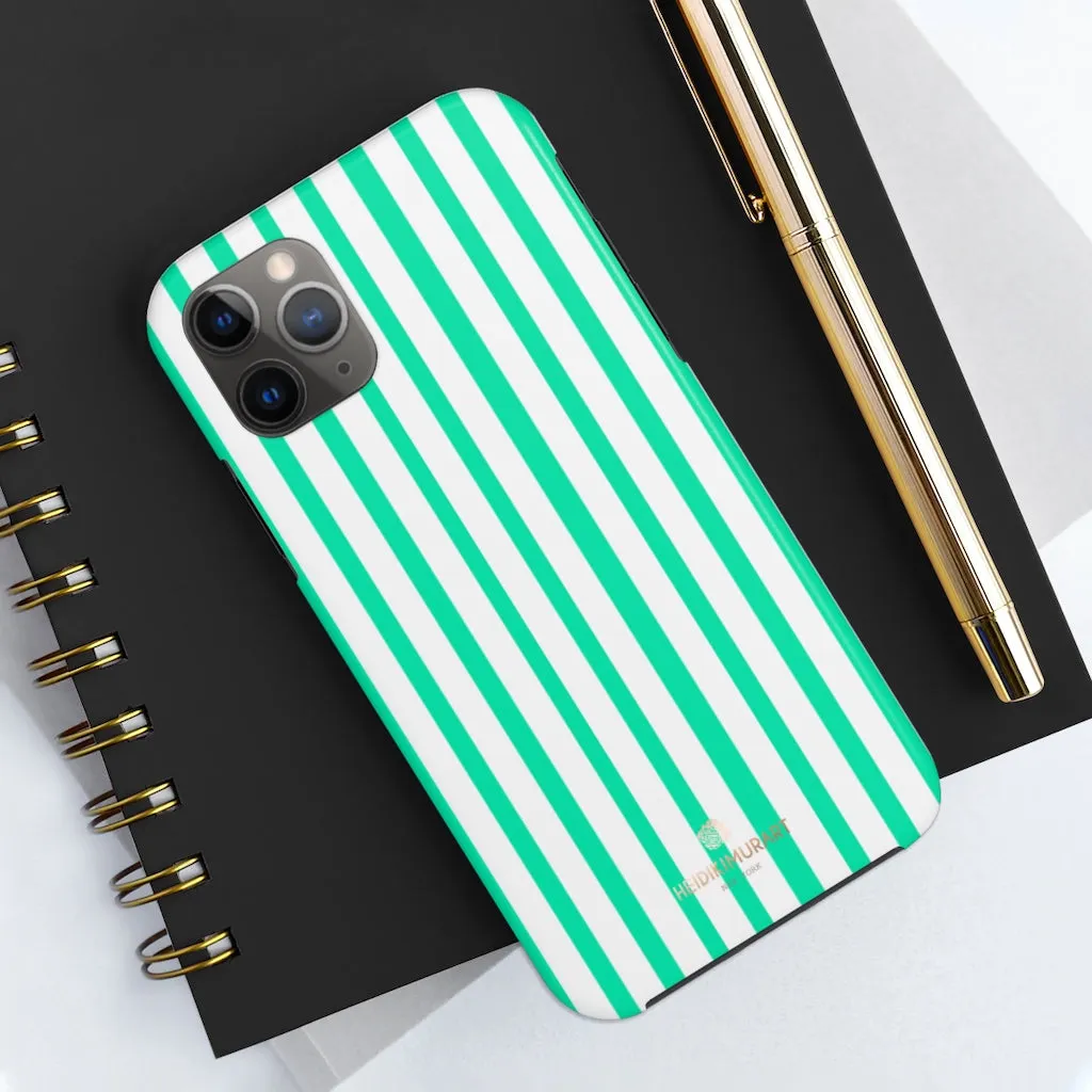 Turquoise Blue Striped iPhone Case, Designer Case Mate Tough Samsung Galaxy Phone Cases