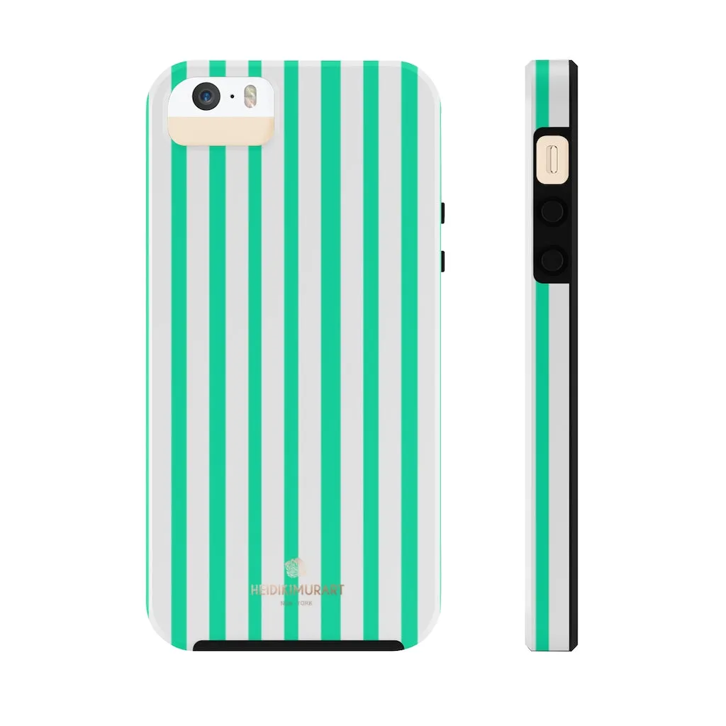 Turquoise Blue Striped iPhone Case, Designer Case Mate Tough Samsung Galaxy Phone Cases