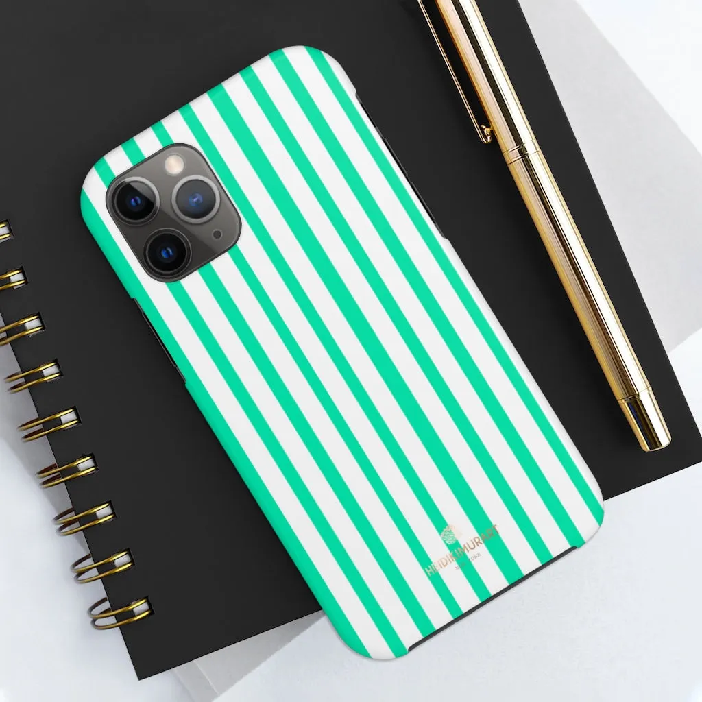 Turquoise Blue Striped iPhone Case, Designer Case Mate Tough Samsung Galaxy Phone Cases