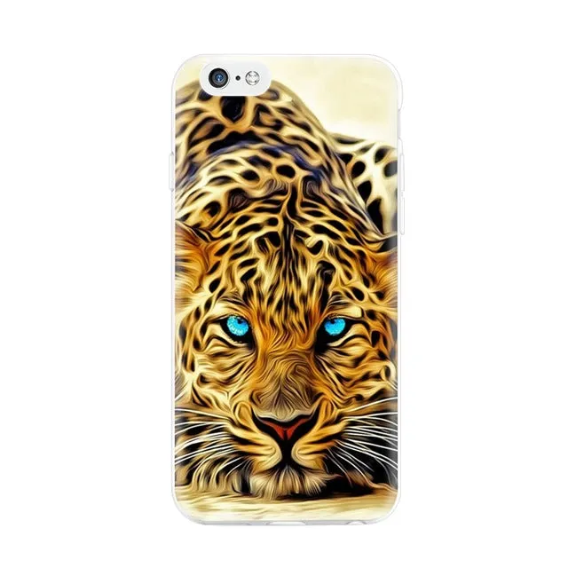 Ultra Thin Phone Case For iPhone 7 6 5 4 TPU Bags Cover For iPhone 5S 6S 4S 7 Plus 5C SE Spring Autumn Tiger Painting Pattern