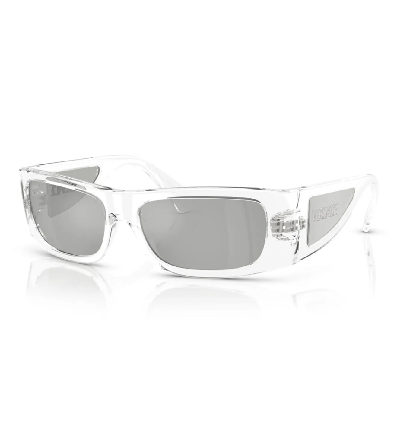 Versace Men's Silver Mirror Rectangular Sunglasses