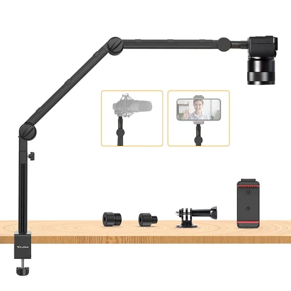 Vijim by Ulanzi LS24 Desk Mount Camera Light and Microphone Stand Boom Arm with Phone Clip for Vlogging and Videography