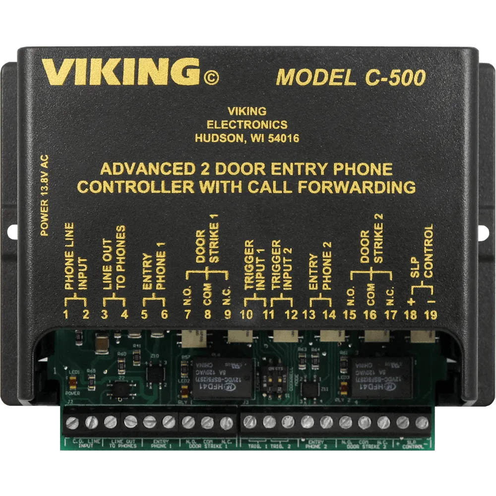 Viking C-500 Two Door Entry Phone Controller with Call Forwarding and Door Strike Controls