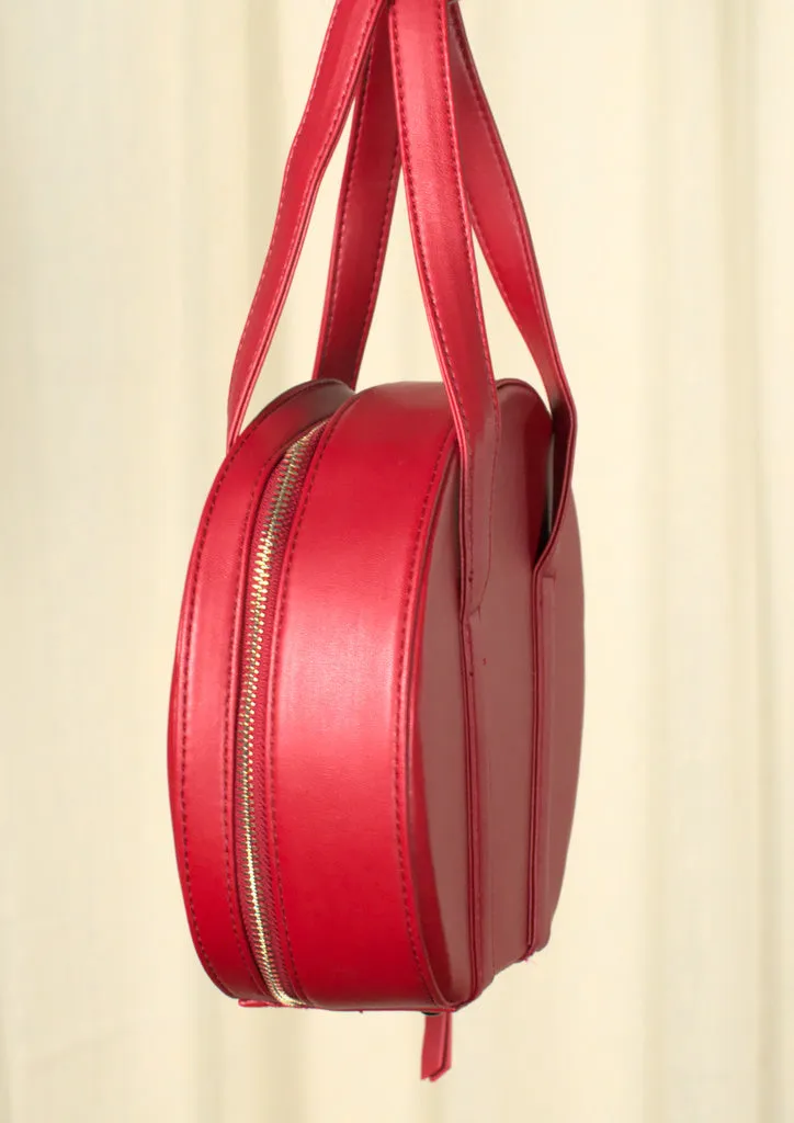 Vintage Red Round Bowling Handbag Purse