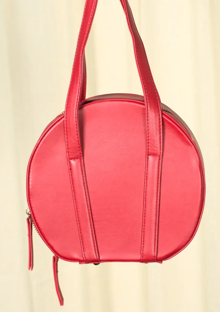 Vintage Red Round Bowling Handbag Purse