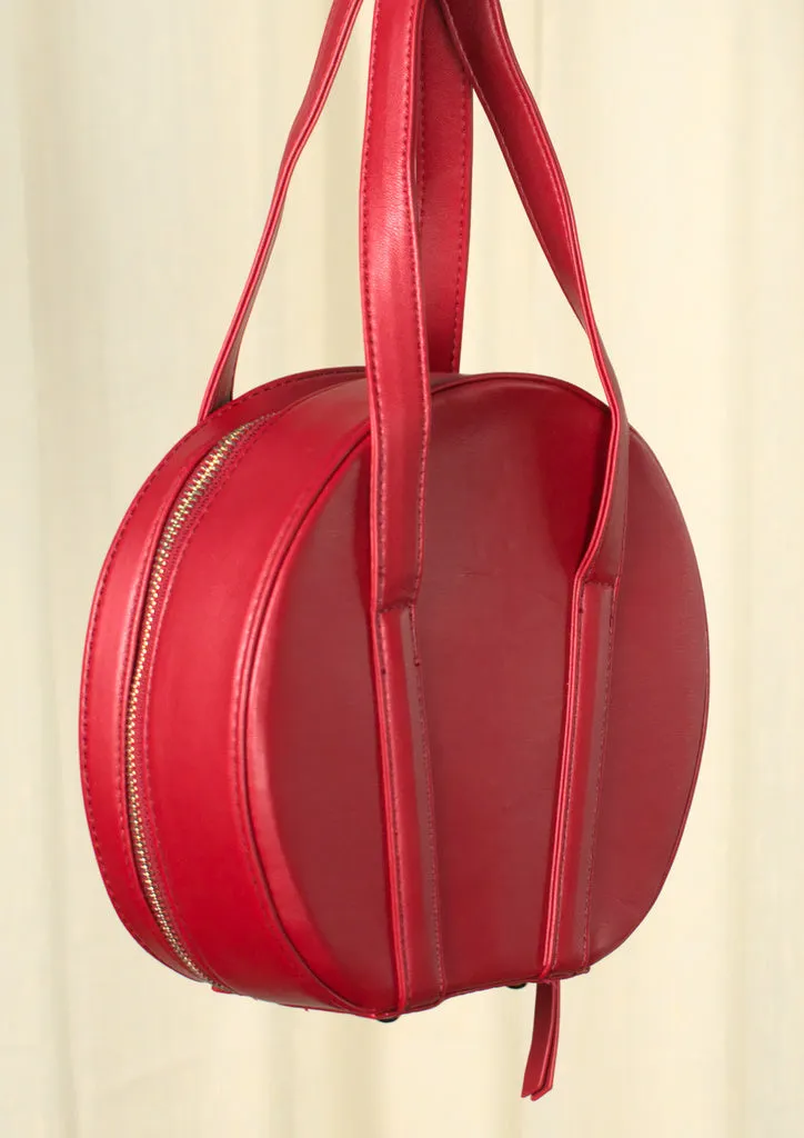 Vintage Red Round Bowling Handbag Purse