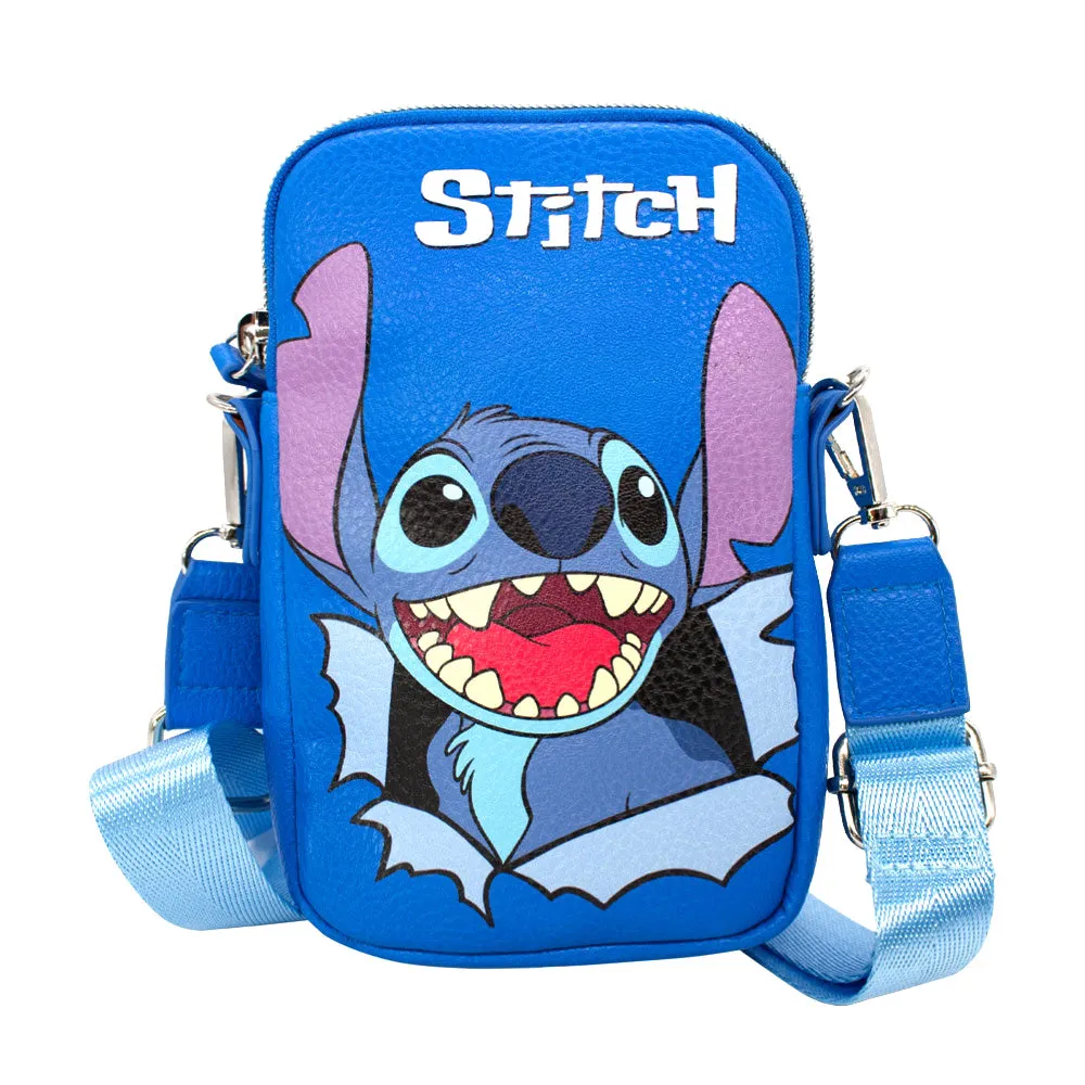 Wallet Phone Bag Holder - Lilo & Stitch Stitch Smiling Face CLOSE-UP Blue