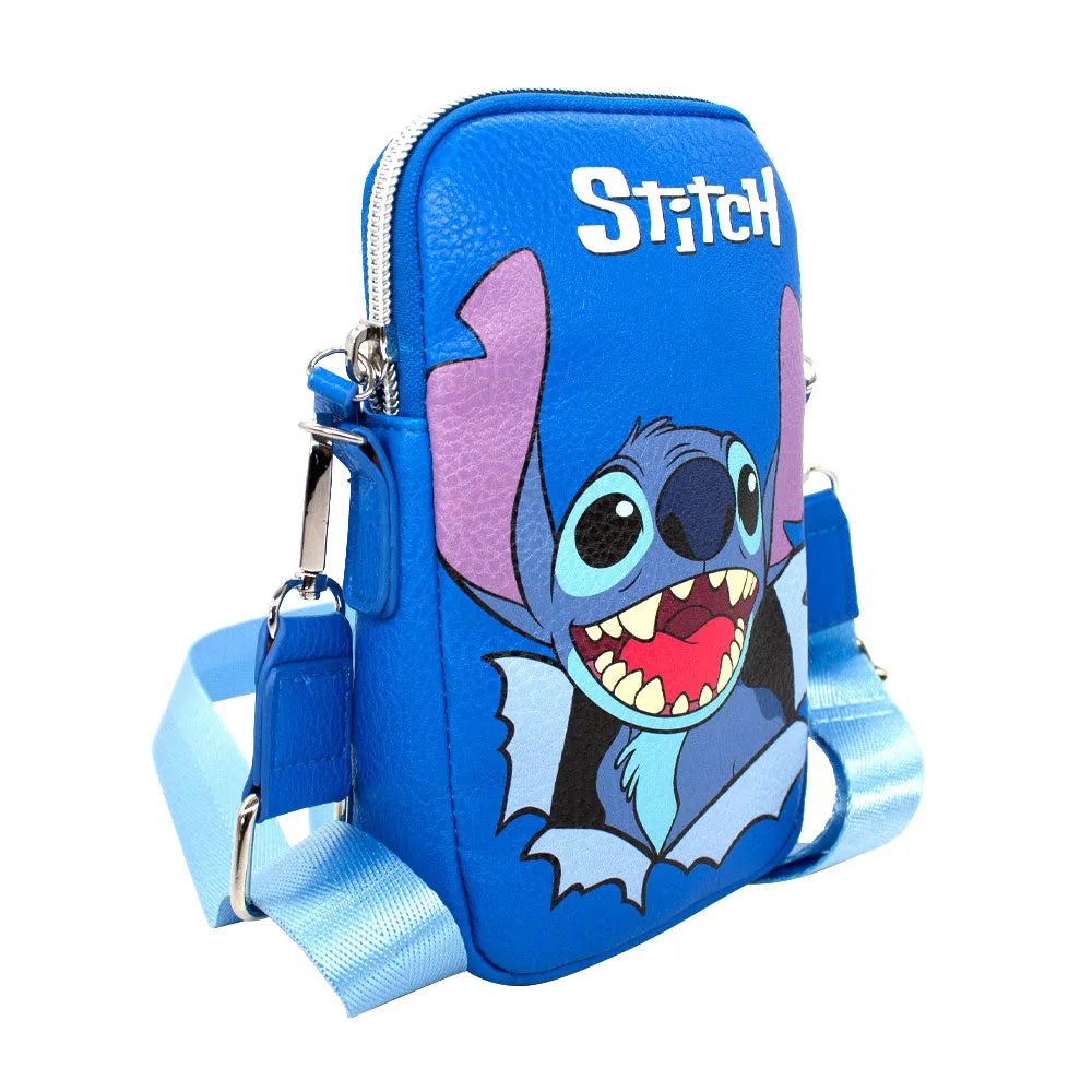 Wallet Phone Bag Holder - Lilo & Stitch Stitch Smiling Face CLOSE-UP Blue