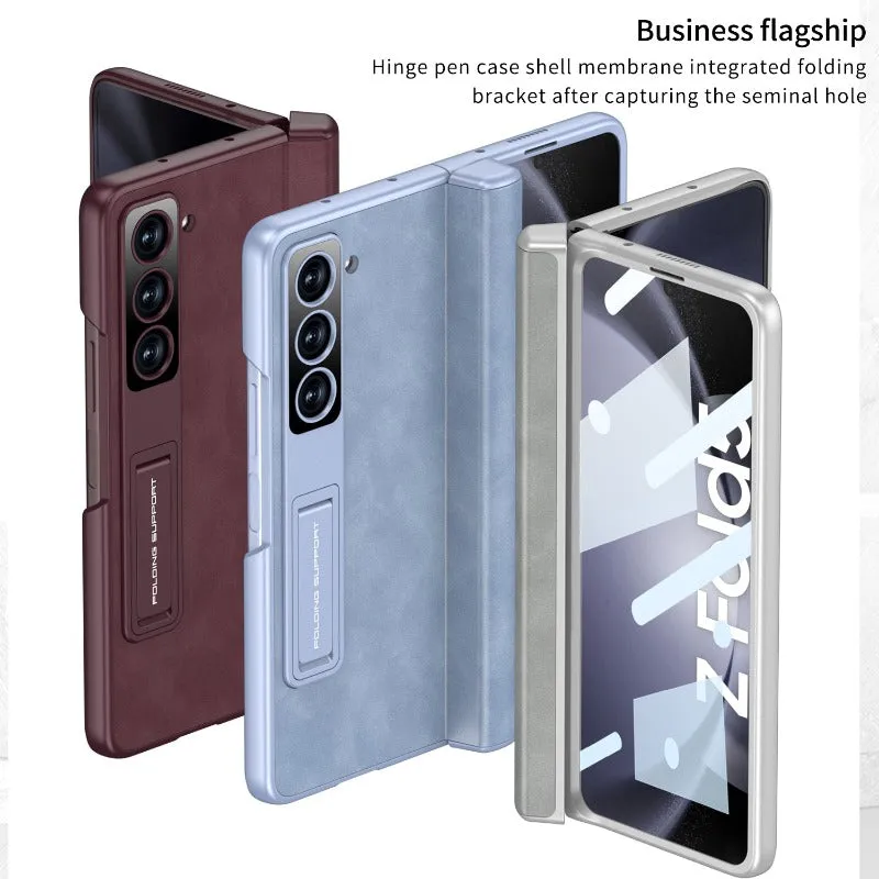 With Hinge Pen Holder Leather Phone Case With Screen Film For Samsung Galaxy Z Fold 5