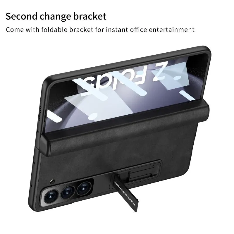 With Hinge Pen Holder Leather Phone Case With Screen Film For Samsung Galaxy Z Fold 5