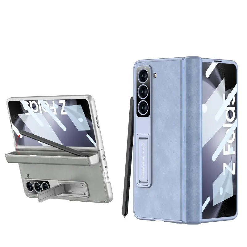 With Hinge Pen Holder Leather Phone Case With Screen Film For Samsung Galaxy Z Fold 5